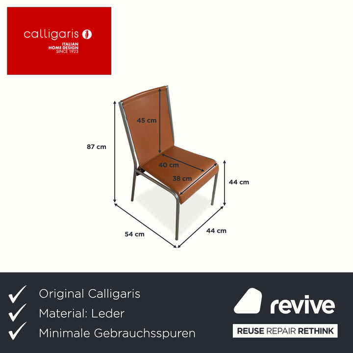 Ensemble de 8 chaises Calligaris en cuir marron pour salle à manger