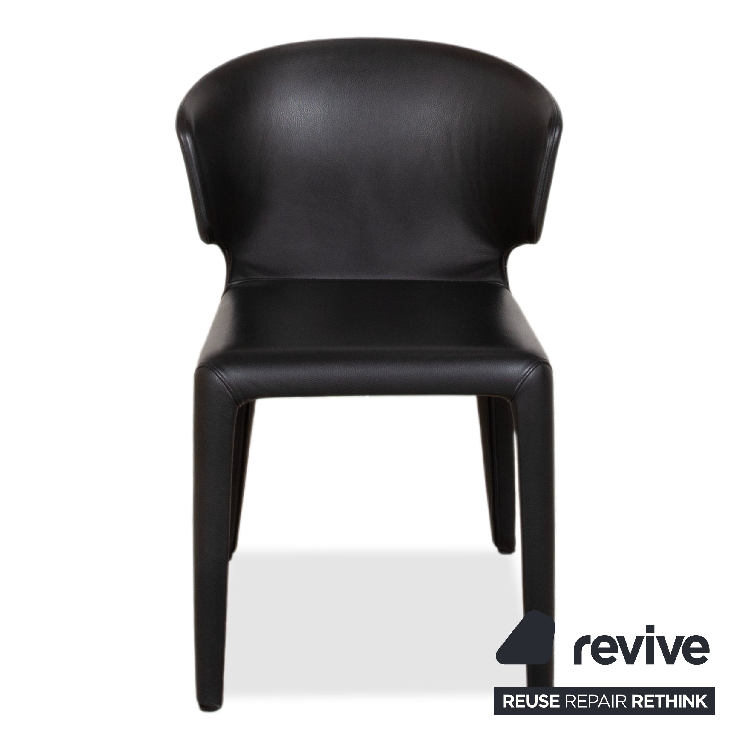 Set of 8 Cassina Hola Leather Chairs, Black, Dining Room