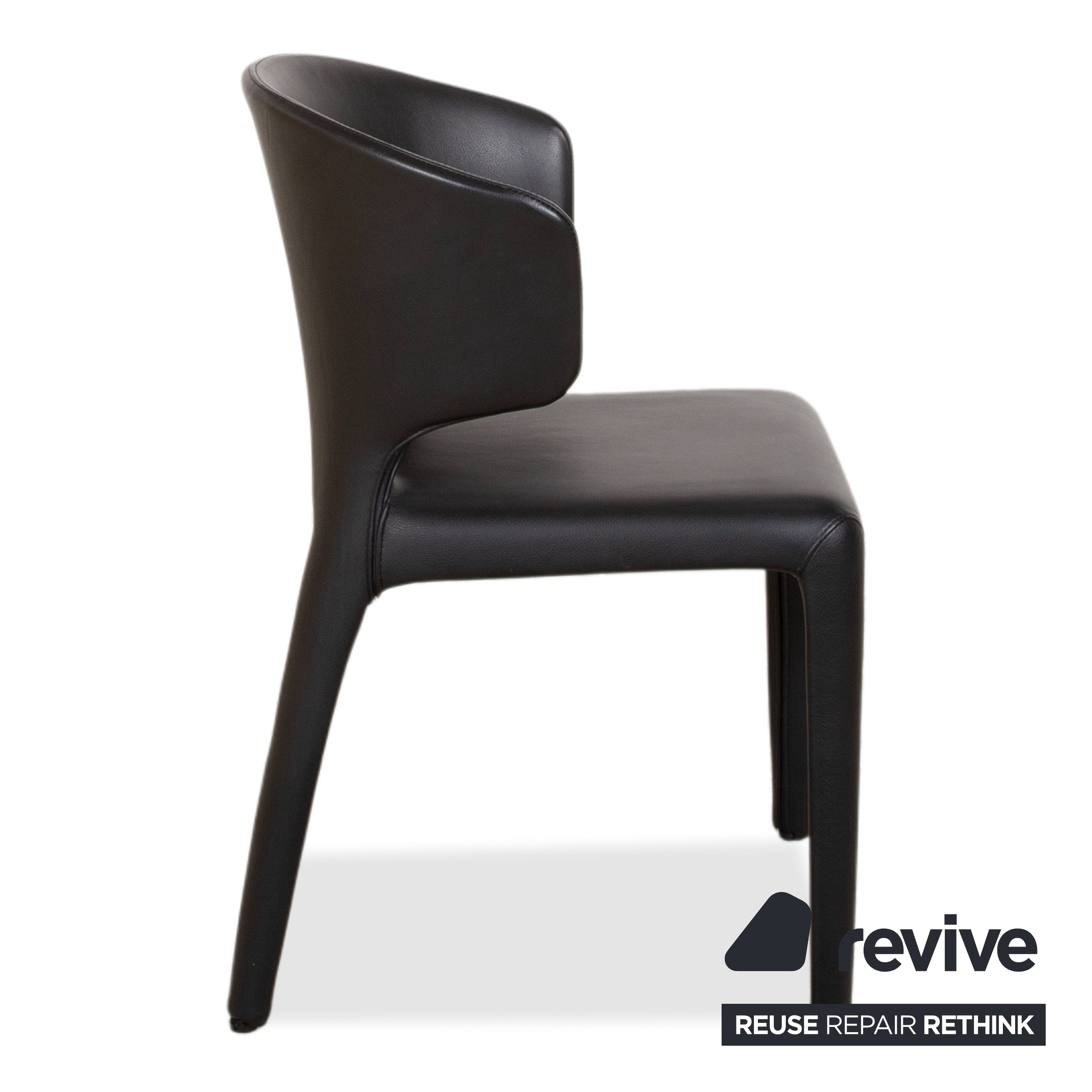 Set of 8 Cassina Hola Leather Chairs, Black, Dining Room