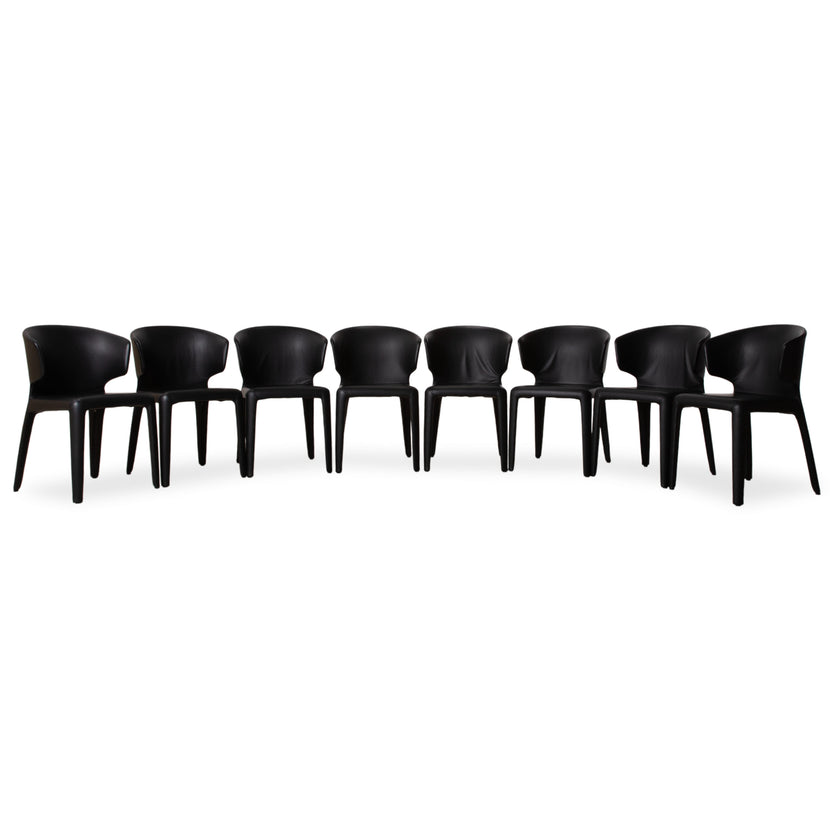 Set of 8 Cassina Hola Leather Chairs, Black, Dining Room