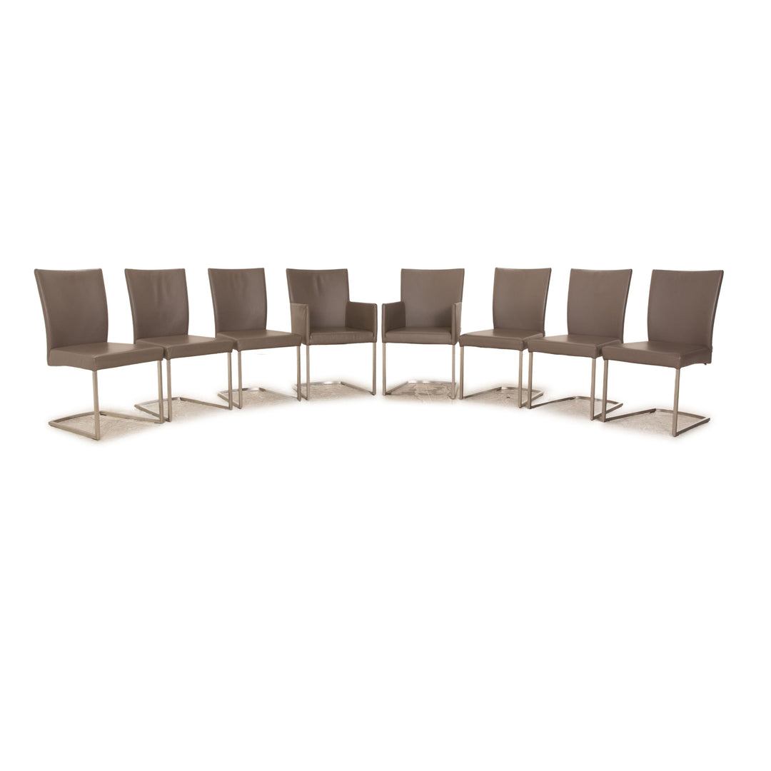 Set of 8 Contur Penthouse Leather Chairs Gray Dining Room Cantilever