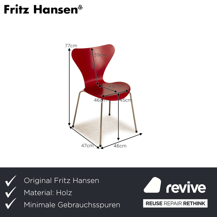 Lot de 8 chaises en bois Fritz Hansen rouge salle à manger