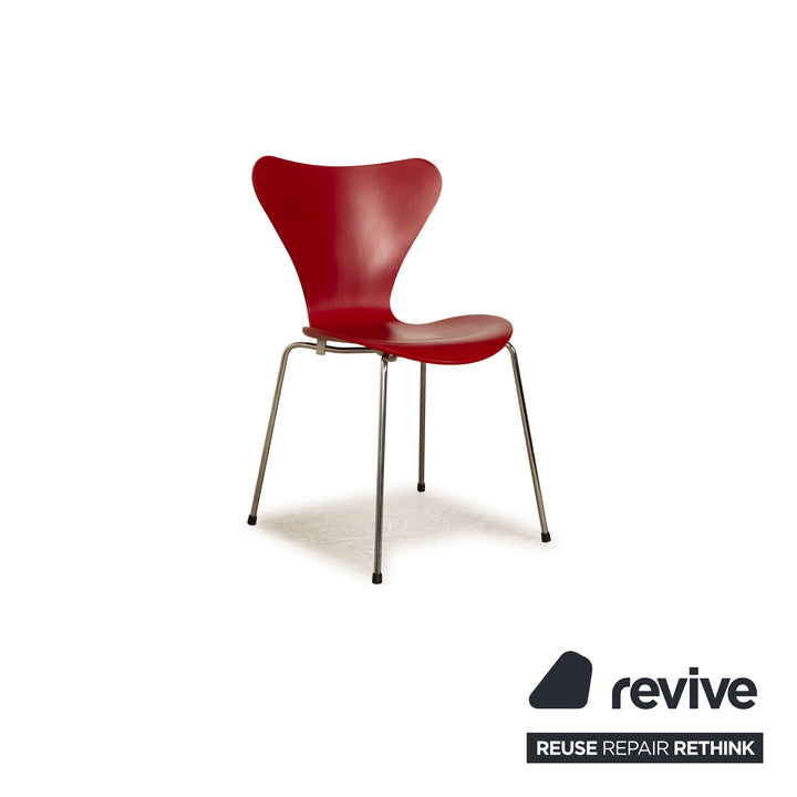 Lot de 8 chaises en bois Fritz Hansen rouge salle à manger