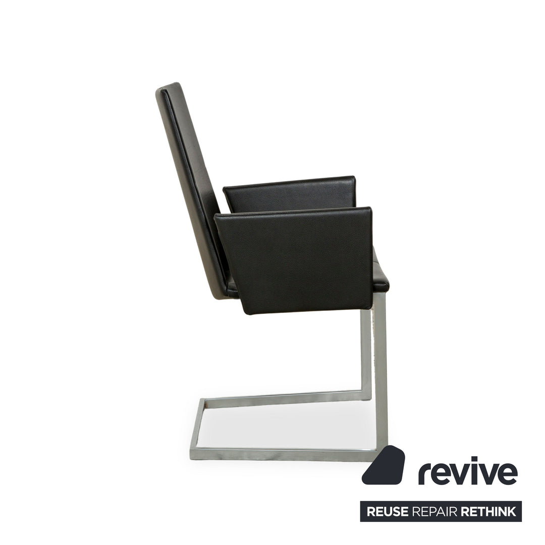 Set of 8 KFF leather cantilever chairs in black