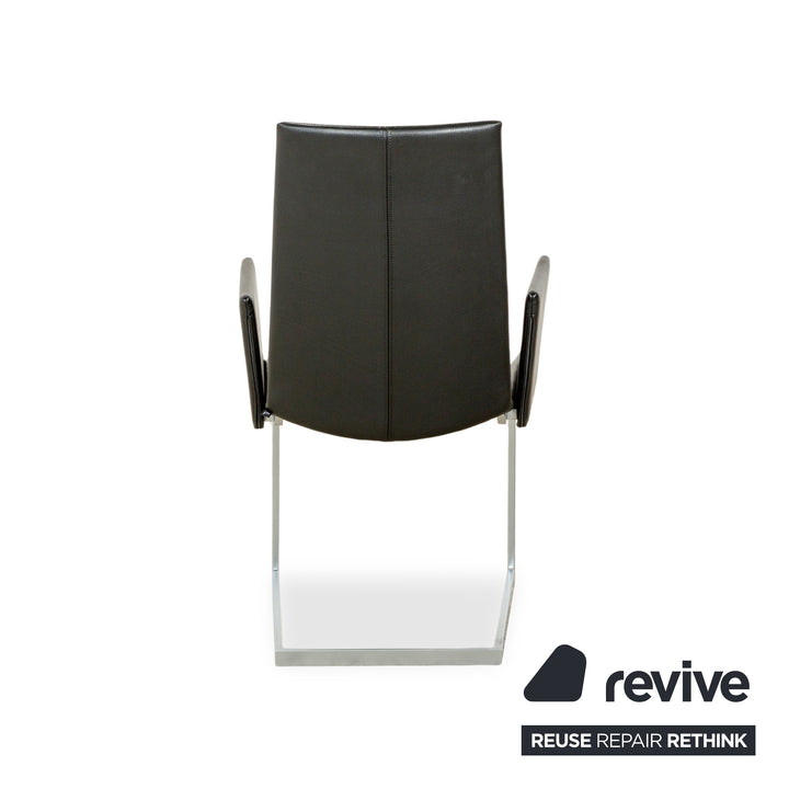 8er Garnitur KFF Leder Stuhl Freischwinger Schwarz