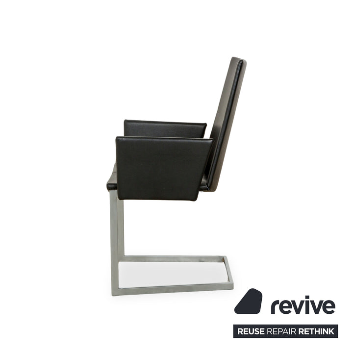 Set of 8 KFF leather cantilever chairs in black