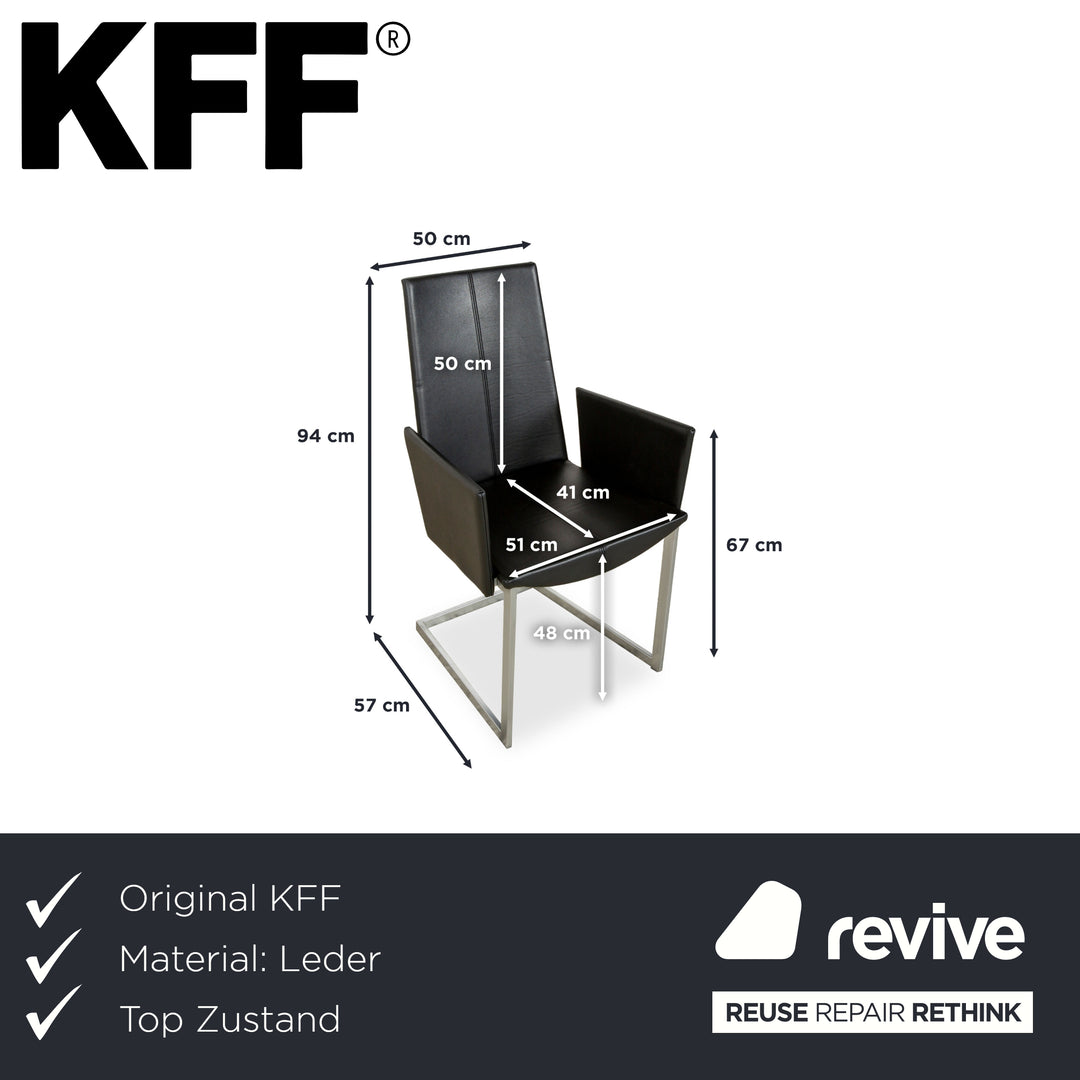 8er Garnitur KFF Leder Stuhl Freischwinger Schwarz