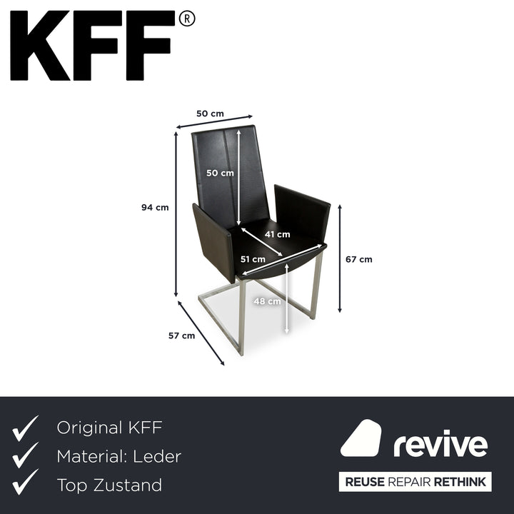 8er Garnitur KFF Leder Stuhl Freischwinger Schwarz