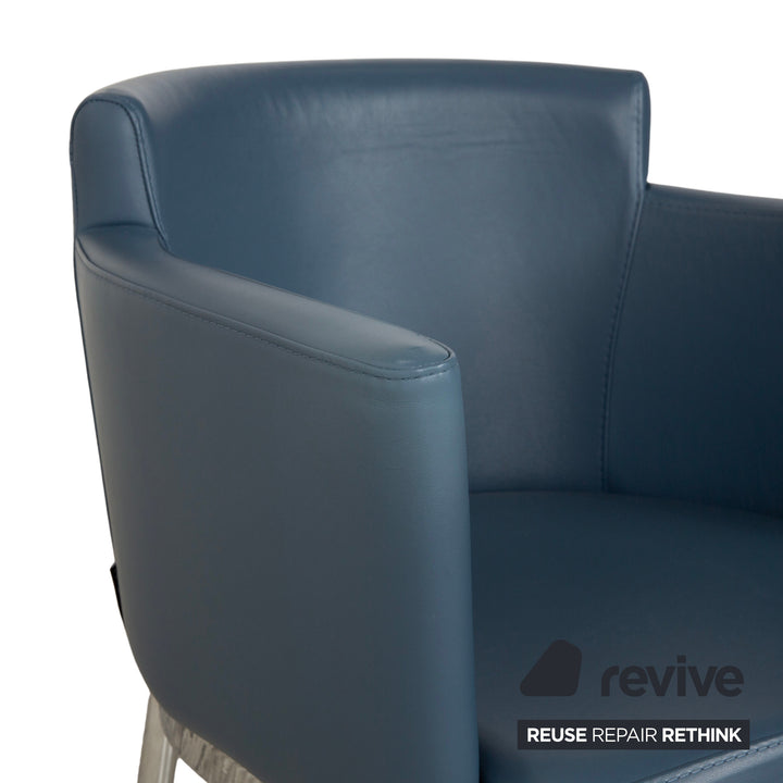 8er Garnitur La Nuova Casa Artus Leder Stuhl Grau Blau Anthrazit