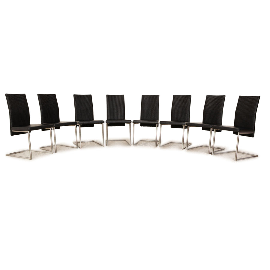 Set of 8 Lloyd Loom Leather Chairs Black Dining Room
