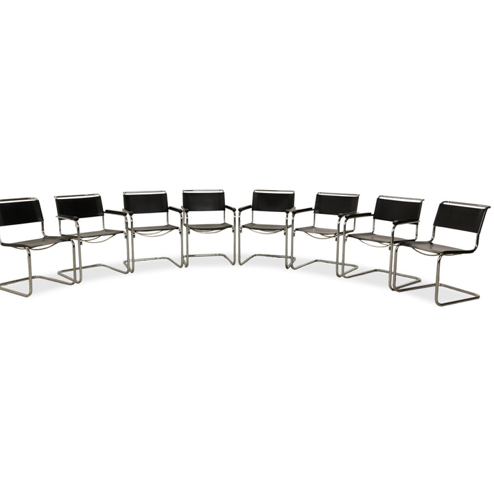 8er Garnitur Thonet S34 Leder Stuhl Schwarz Bauhaus
