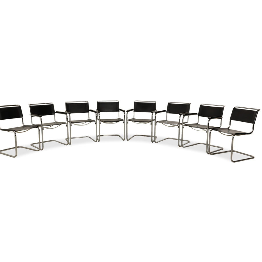8er Garnitur Thonet S34 Leder Stuhl Schwarz Bauhaus