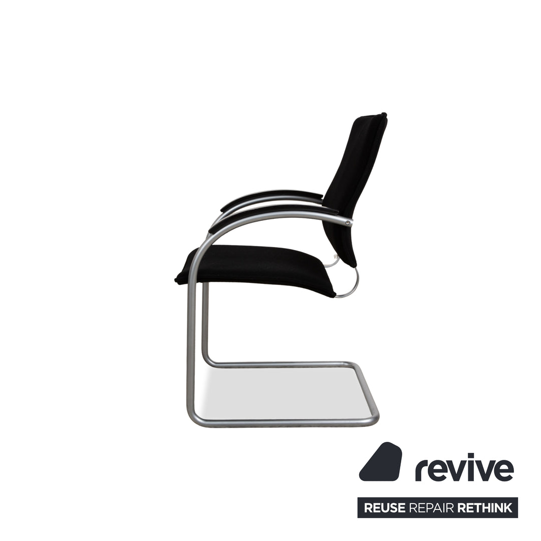Ensemble de 8 chaises en tissu Thonet S74, argent, chaises cantilever, noir