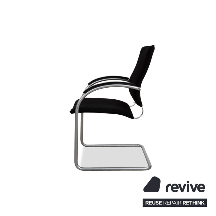 Ensemble de 8 chaises en tissu Thonet S74, argent, chaises cantilever, noir