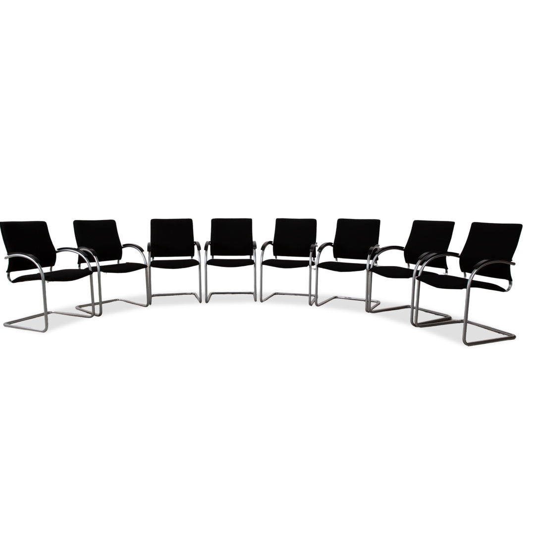 Ensemble de 8 chaises en tissu Thonet S74, argent, chaises cantilever, noir