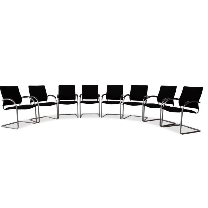 Ensemble de 8 chaises en tissu Thonet S74, argent, chaises cantilever, noir