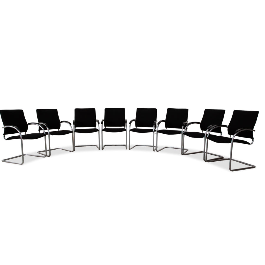Ensemble de 8 chaises en tissu Thonet S74, argent, chaises cantilever, noir
