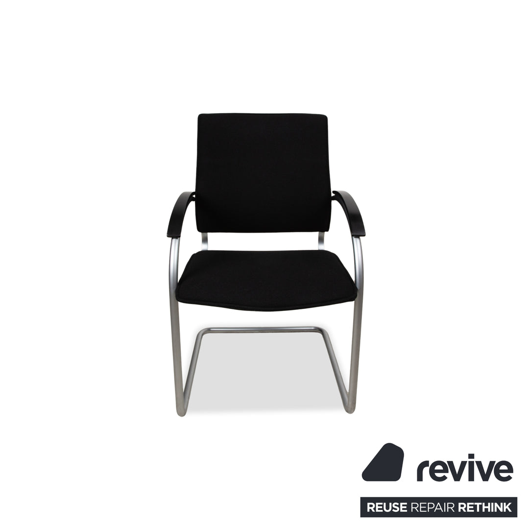 Ensemble de 8 chaises en tissu Thonet S74, argent, chaises cantilever, noir