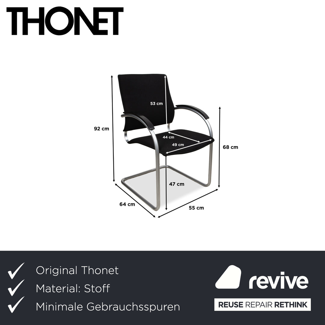 Ensemble de 8 chaises en tissu Thonet S74, argent, chaises cantilever, noir