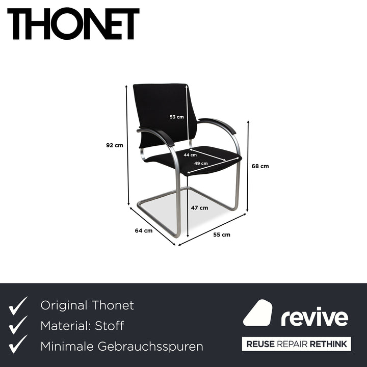 Ensemble de 8 chaises en tissu Thonet S74, argent, chaises cantilever, noir