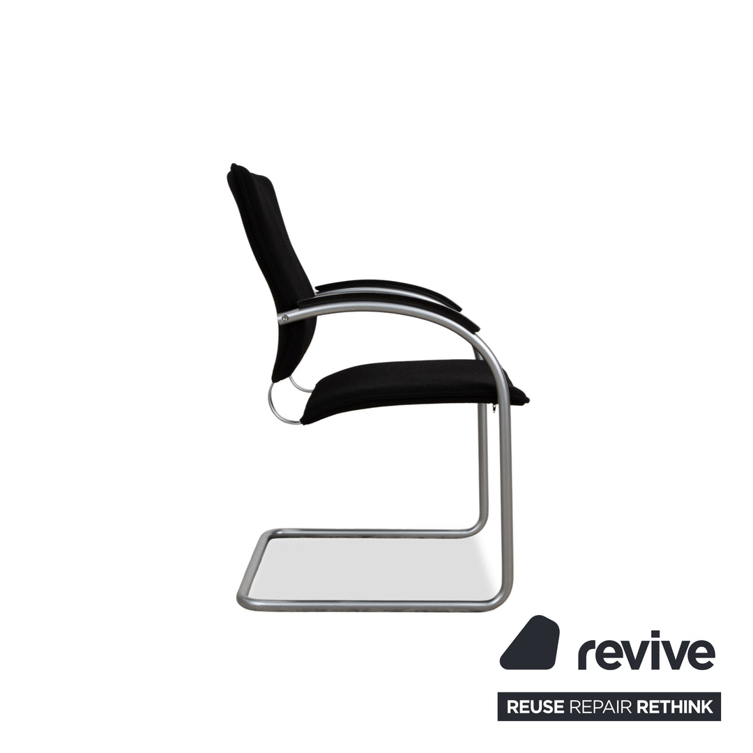Ensemble de 8 chaises en tissu Thonet S74, argent, chaises cantilever, noir