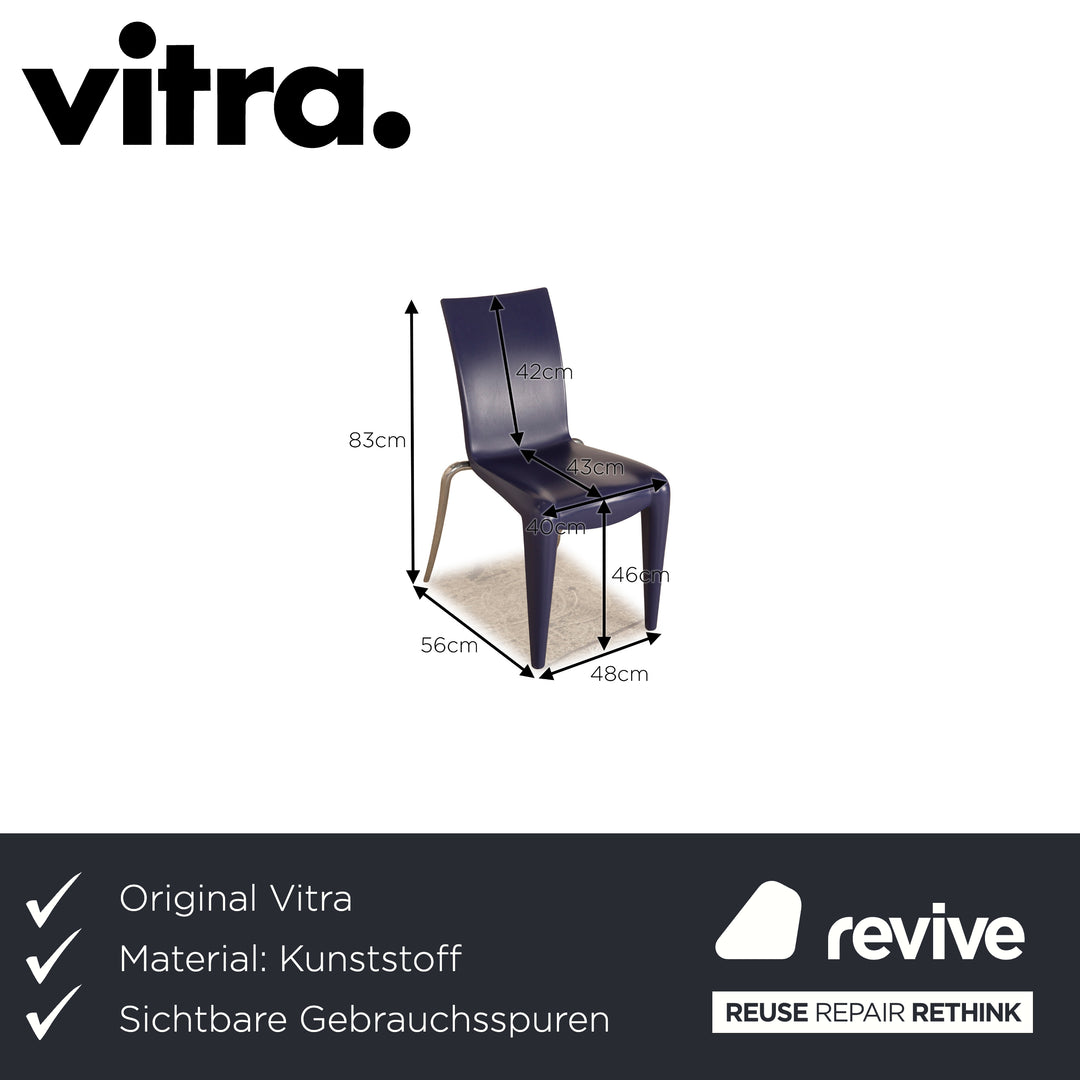 Set of 8 Vitra Louis XX plastic chairs purple blue