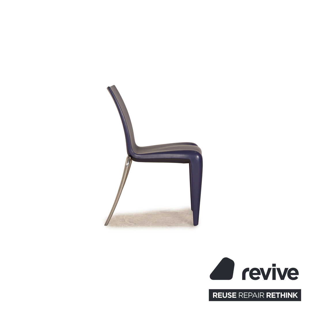 Set of 8 Vitra Louis XX plastic chairs purple blue