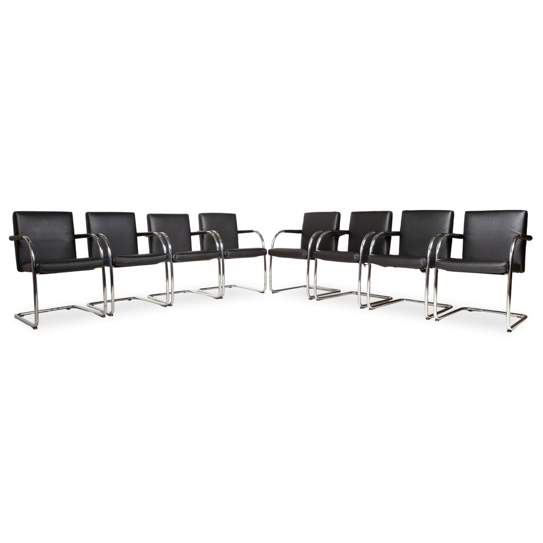 8er Garnitur Vitra Visasoft Leder Stuhl Schwarz Office Freischwinger