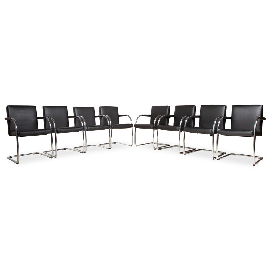 8er Garnitur Vitra Visasoft Leder Stuhl Schwarz Office Freischwinger