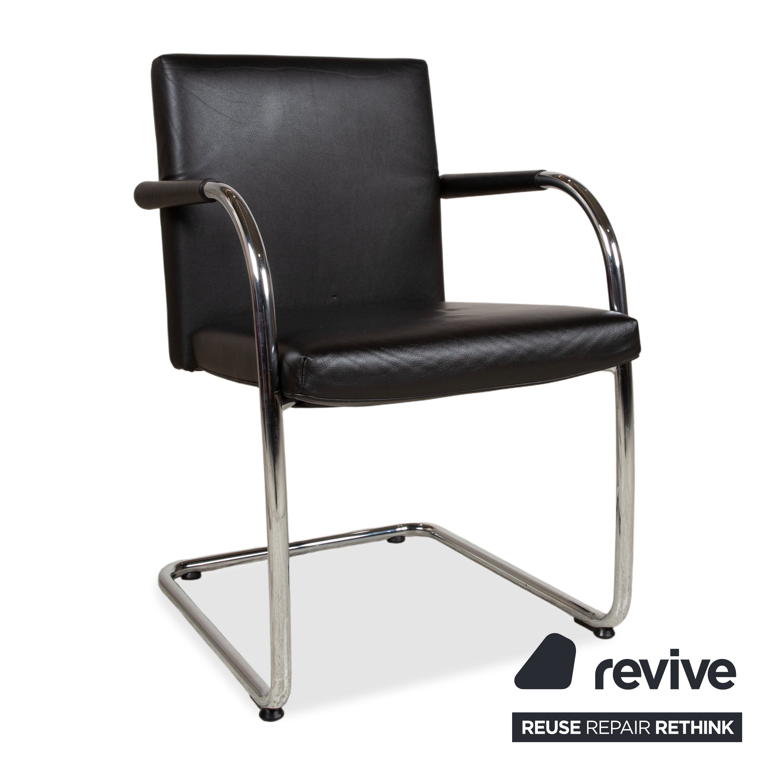 8er Garnitur Vitra Visasoft Leder Stuhl Schwarz Office Freischwinger