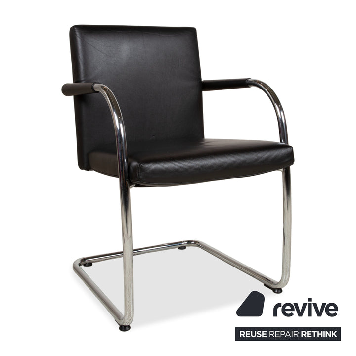 8er Garnitur Vitra Visasoft Leder Stuhl Schwarz Office Freischwinger