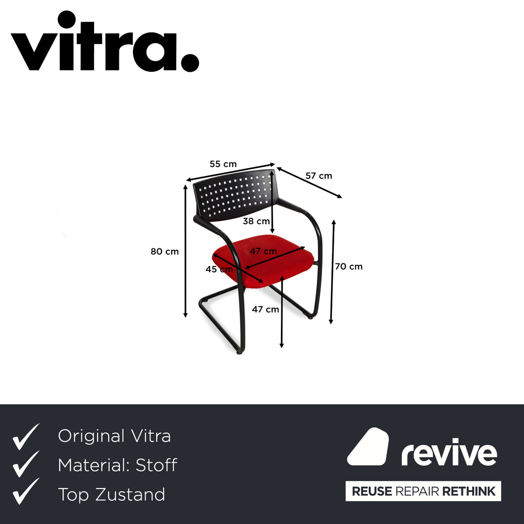 8er Garnitur Vitra Visavis Stoff Stuhl Rot Schwarz