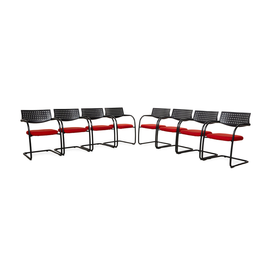 8er Garnitur Vitra Visavis Stoff Stuhl Rot Schwarz