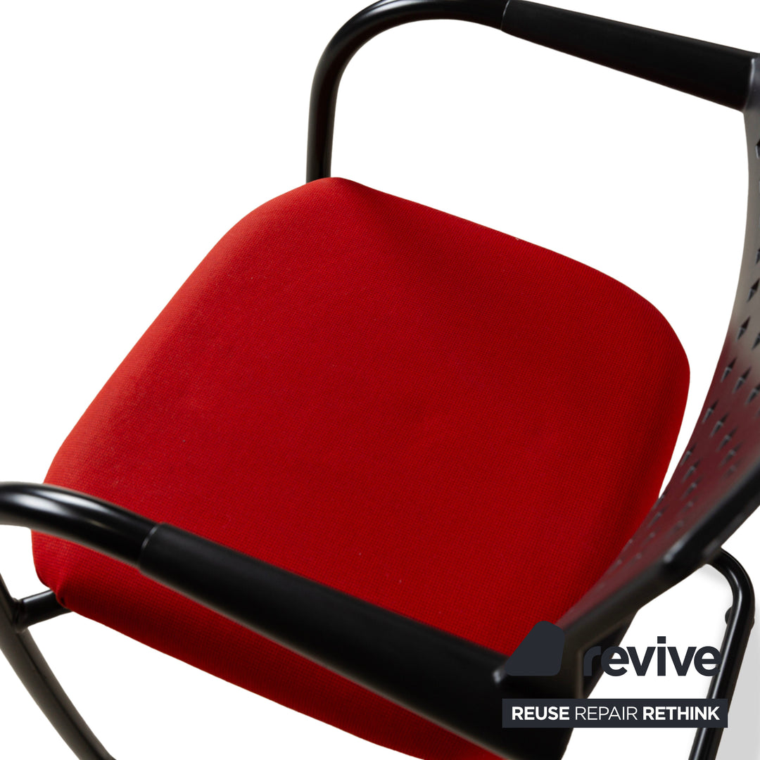 8er Garnitur Vitra Visavis Stoff Stuhl Rot Schwarz