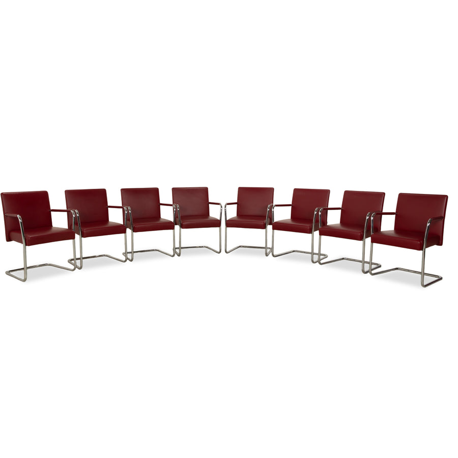 8er Garnitur Walter Knoll Jason Leder Stuhl Rot Freischwinger
