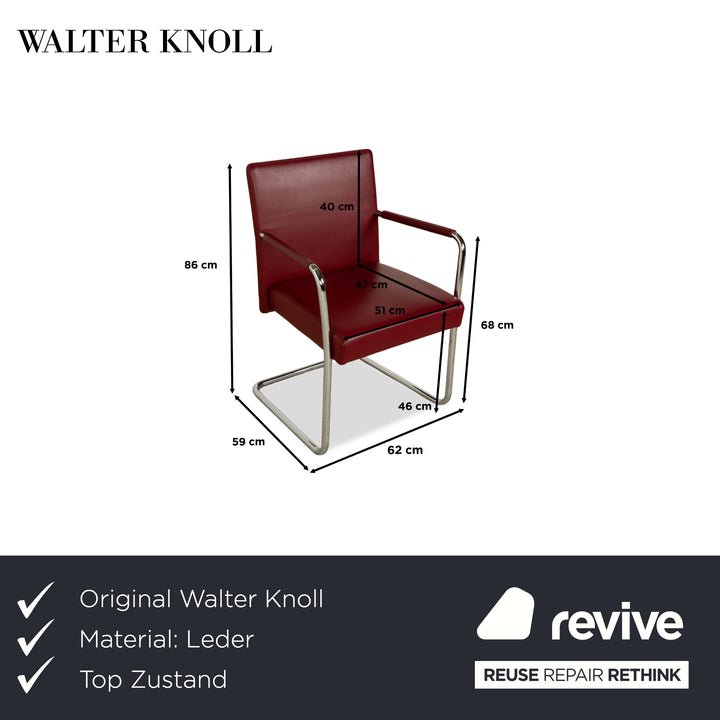 Ensemble de 8 chaises en cuir Walter Knoll Jason, cantilever rouge