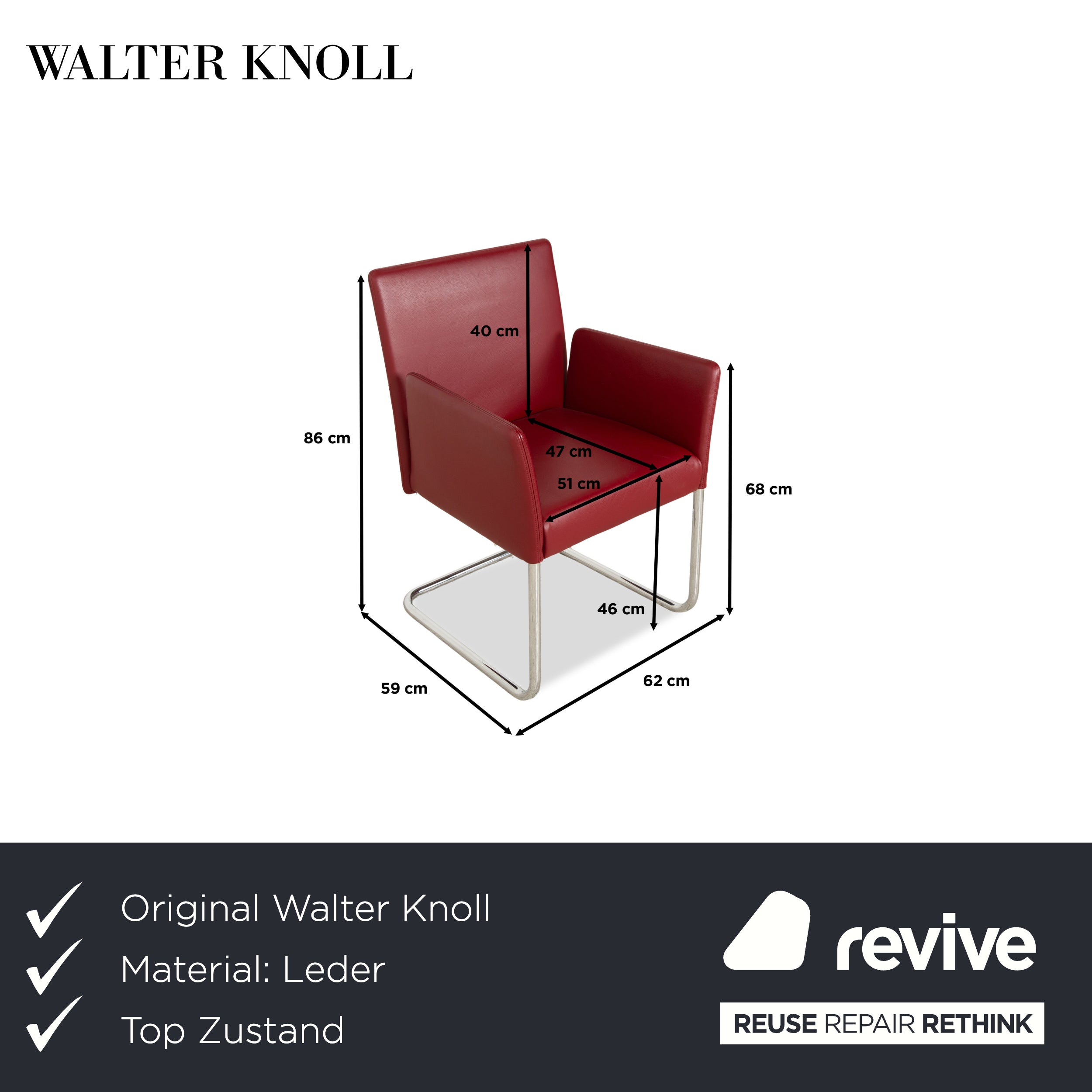 8er Garnitur Walter Knoll Jason Leder Stuhl Rot Freischwinger