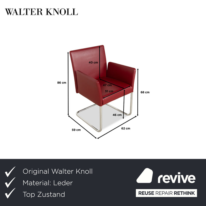 6er Garnitur Walter Knoll Jason Leder Stuhl Rot Freischwinger