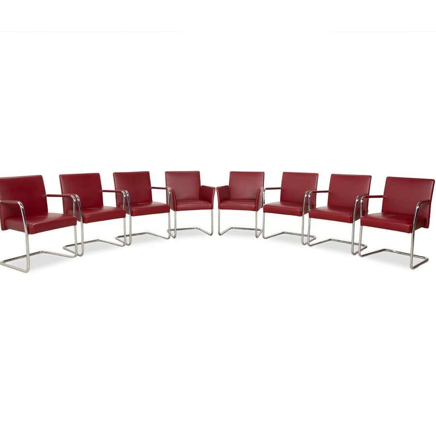 8er Garnitur Walter Knoll Jason Leder Stuhl Rot Freischwinger