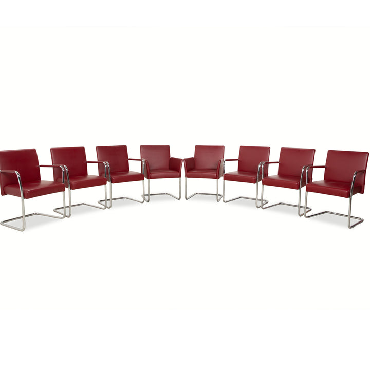 Ensemble de 8 chaises en cuir Walter Knoll Jason, cantilever rouge