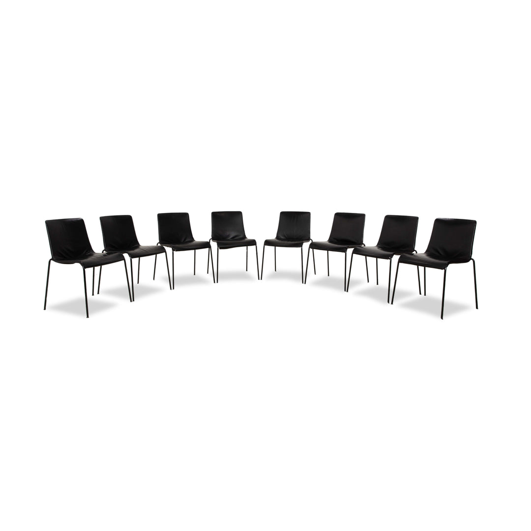 8-delige set Walter Knoll Liz 1300 lederen stoel zwart