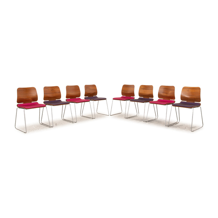 Lot de 8 chaises de forme d'époque tissu violet rose bois marron