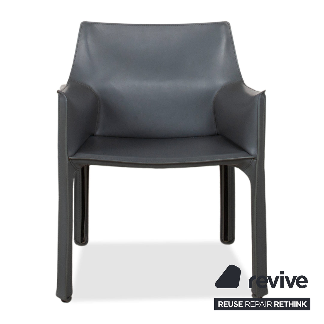 Set of 8 Cassina Cab 413/412 Grey Leather Chairs Saddle Leather Mario Bellini
