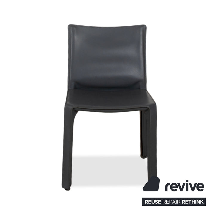 Set of 8 Cassina Cab 413/412 Grey Leather Chairs Saddle Leather Mario Bellini
