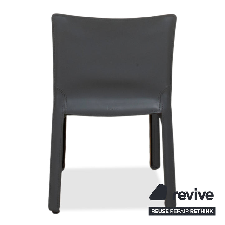 Set of 8 Cassina Cab 413/412 Grey Leather Chairs Saddle Leather Mario Bellini