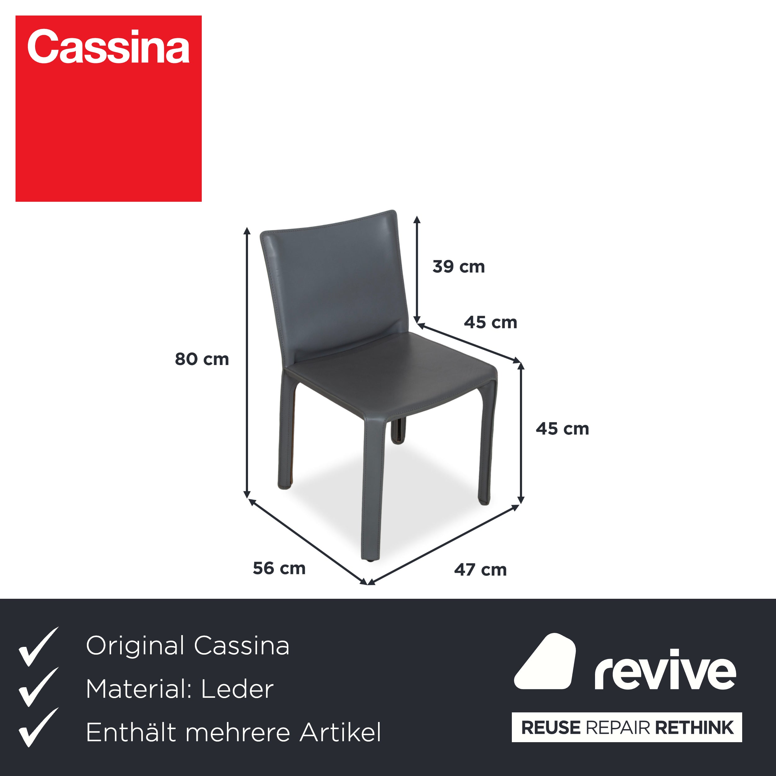 8er Set Cassina Cab 413 Grau Leder Stuhl Garnitur Kernleder Mario Bellini