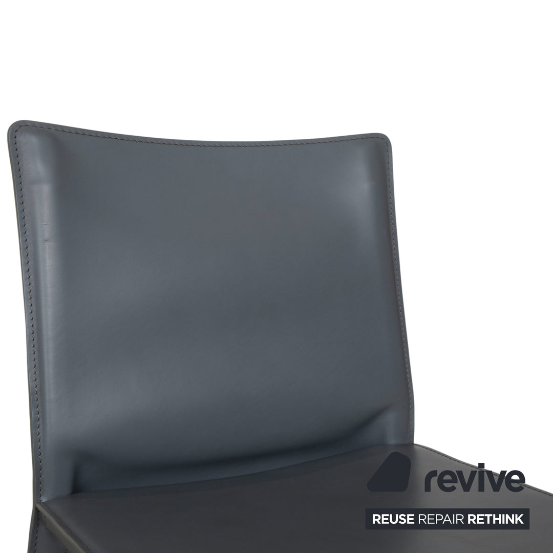 Set of 8 Cassina Cab 413/412 Grey Leather Chairs Saddle Leather Mario Bellini