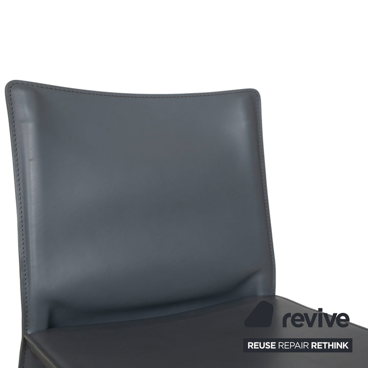Set of 8 Cassina Cab 413/412 Grey Leather Chairs Saddle Leather Mario Bellini