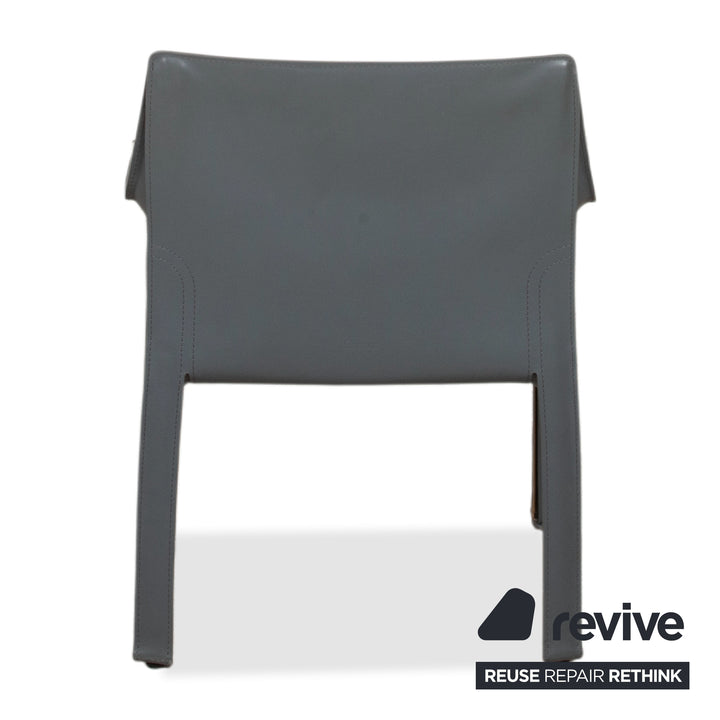 Set of 8 Cassina Cab 413/412 Grey Leather Chairs Saddle Leather Mario Bellini