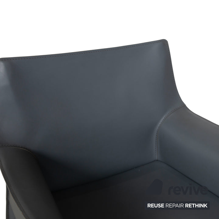 Set of 8 Cassina Cab 413/412 Grey Leather Chairs Saddle Leather Mario Bellini